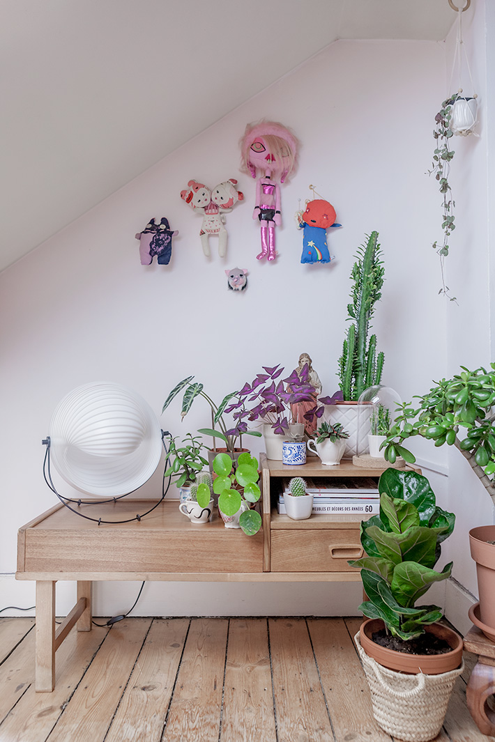 Un coin vert dans le salon et une lampe Eclipse par Mauricio Klabin pour Objekto. #Oxalis #PileaPeperomioïde #Alocasia #cactus Un coin vert dans le salon et une lampe Eclipse par Mauricio Klabin pour Objekto. #Oxalis #PileaPeperomioïde #Alocasia #cactus